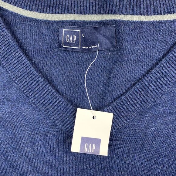 Gap Mens Sweater Large Blue White Striped V-Neck Long Sleeve 100% Cotton Preppy - Picture 2 of 7